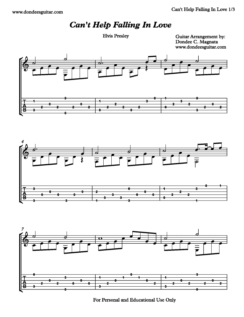 Cant Help Falling In Love Fingerstyle Guitar_Page_1