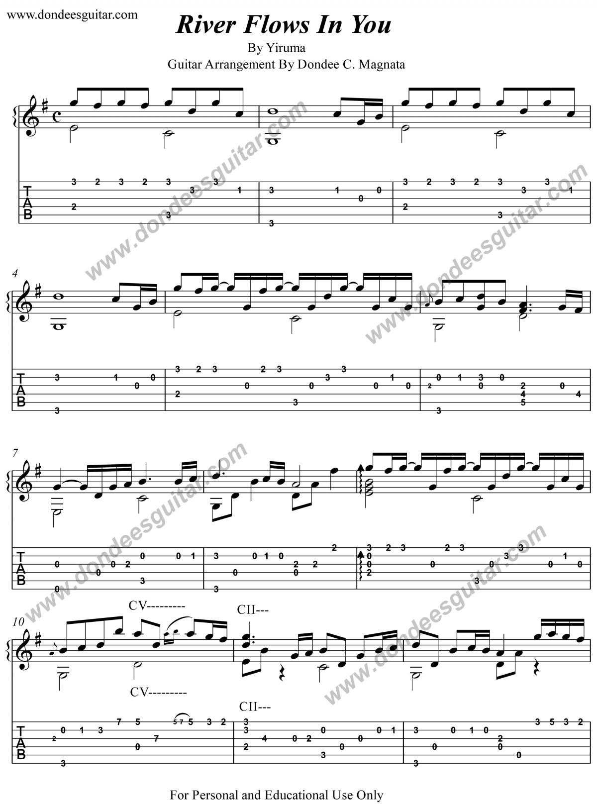 River Flows In You - Fingerstyle Guitar Tab - Dondee's Guitar