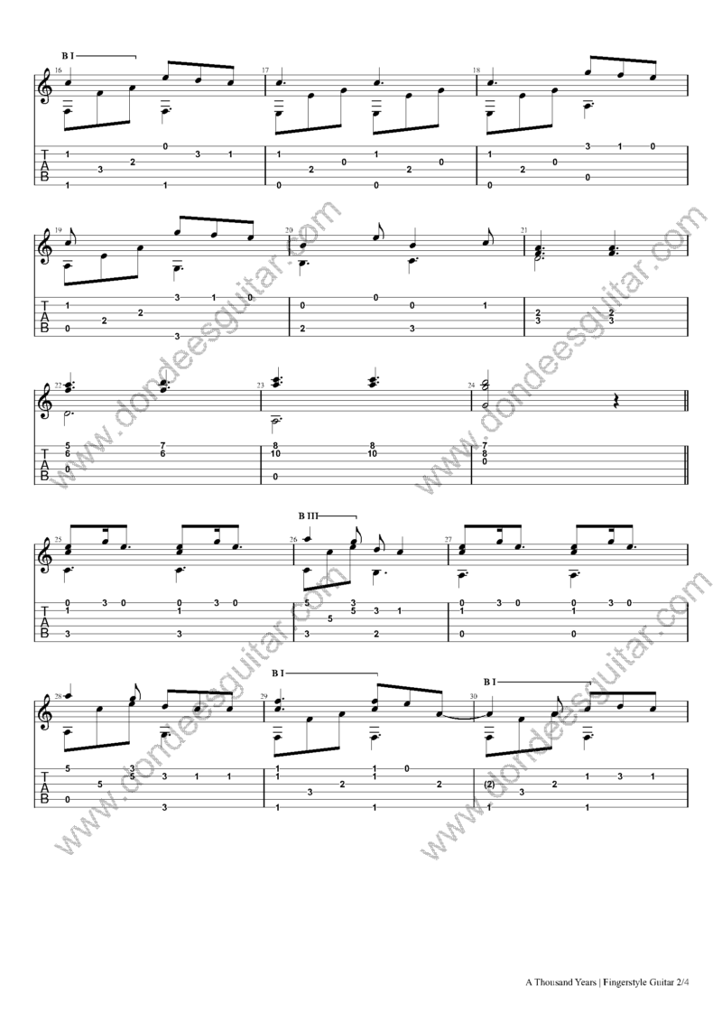 A Thousand Years Fingerstyle Tabs - Cristina Perri