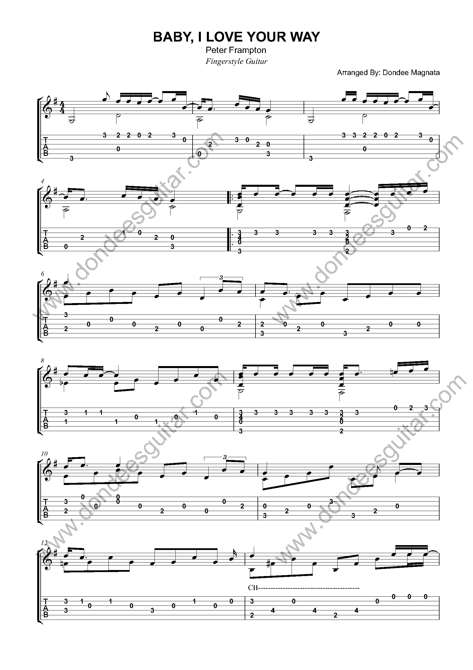 Baby I Love Your Way Fingerstyle Guitar Tab Full Score Page 1 Dondee S Guitar