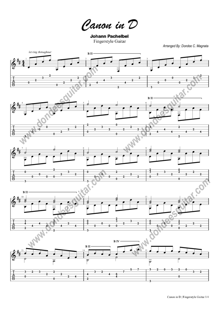 Canon In D Fingerstyle Tabs Johann Pachelbel Dondees Guitar 8746