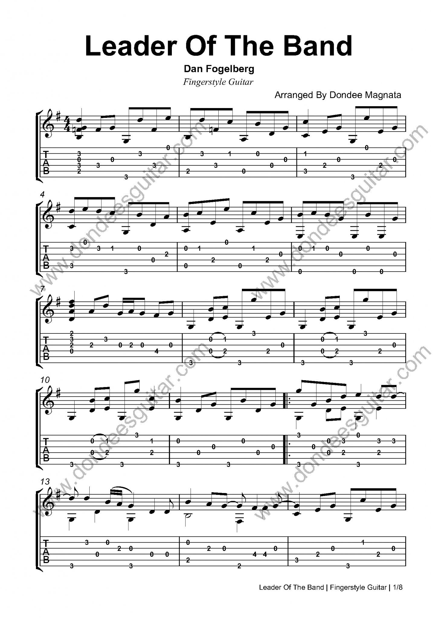 Leader Of The Band Fingerstyle Guitar Tabs Dan Fogelberg