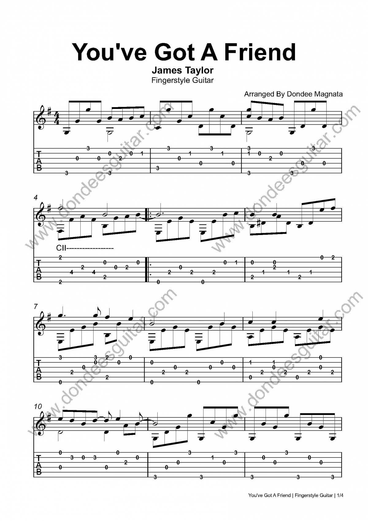 You've Got A Friend Fingerstyle Tabs James Taylor Dondee's Guitar