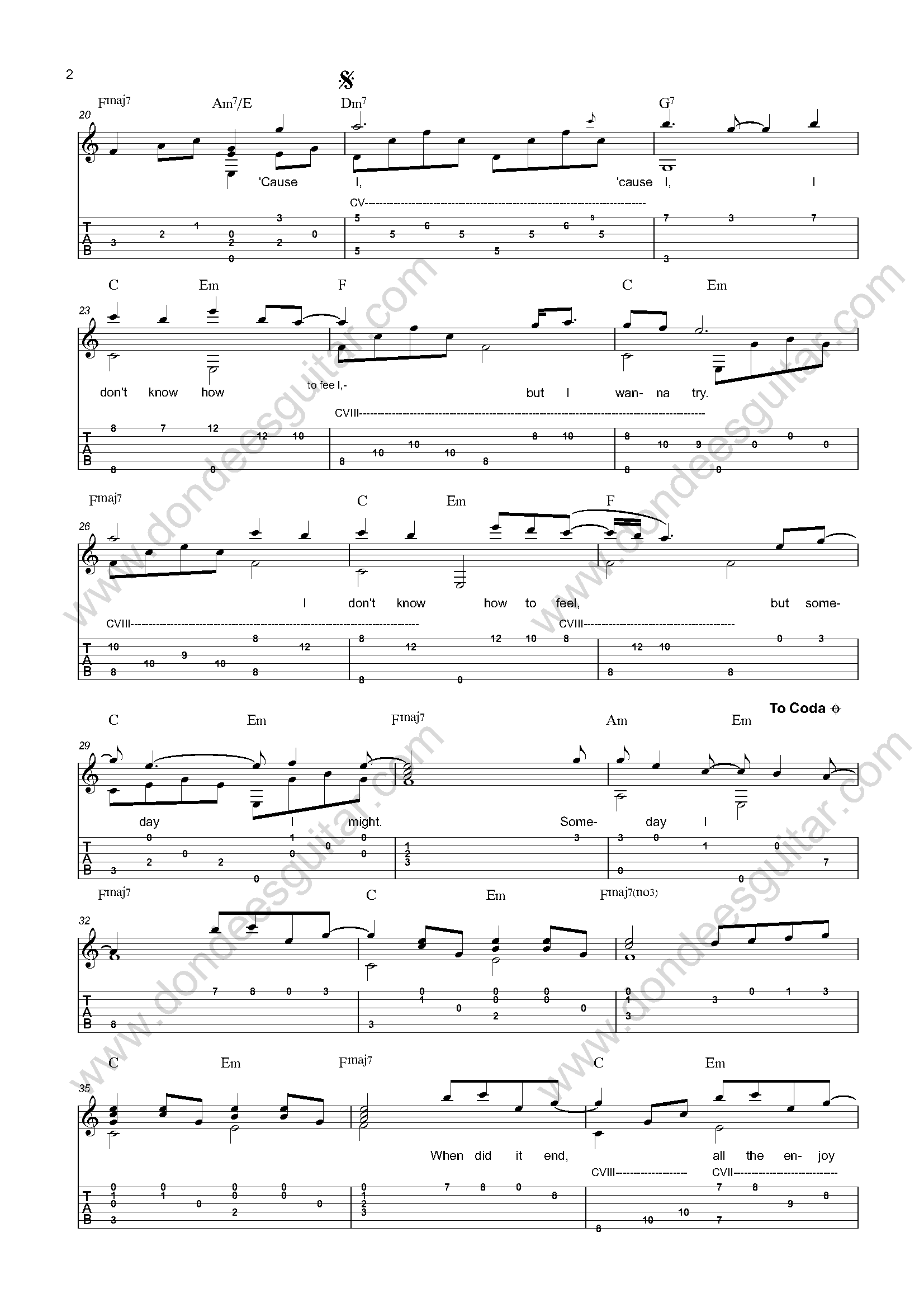 What Was I Made For Fingerstyle Guitar Tab