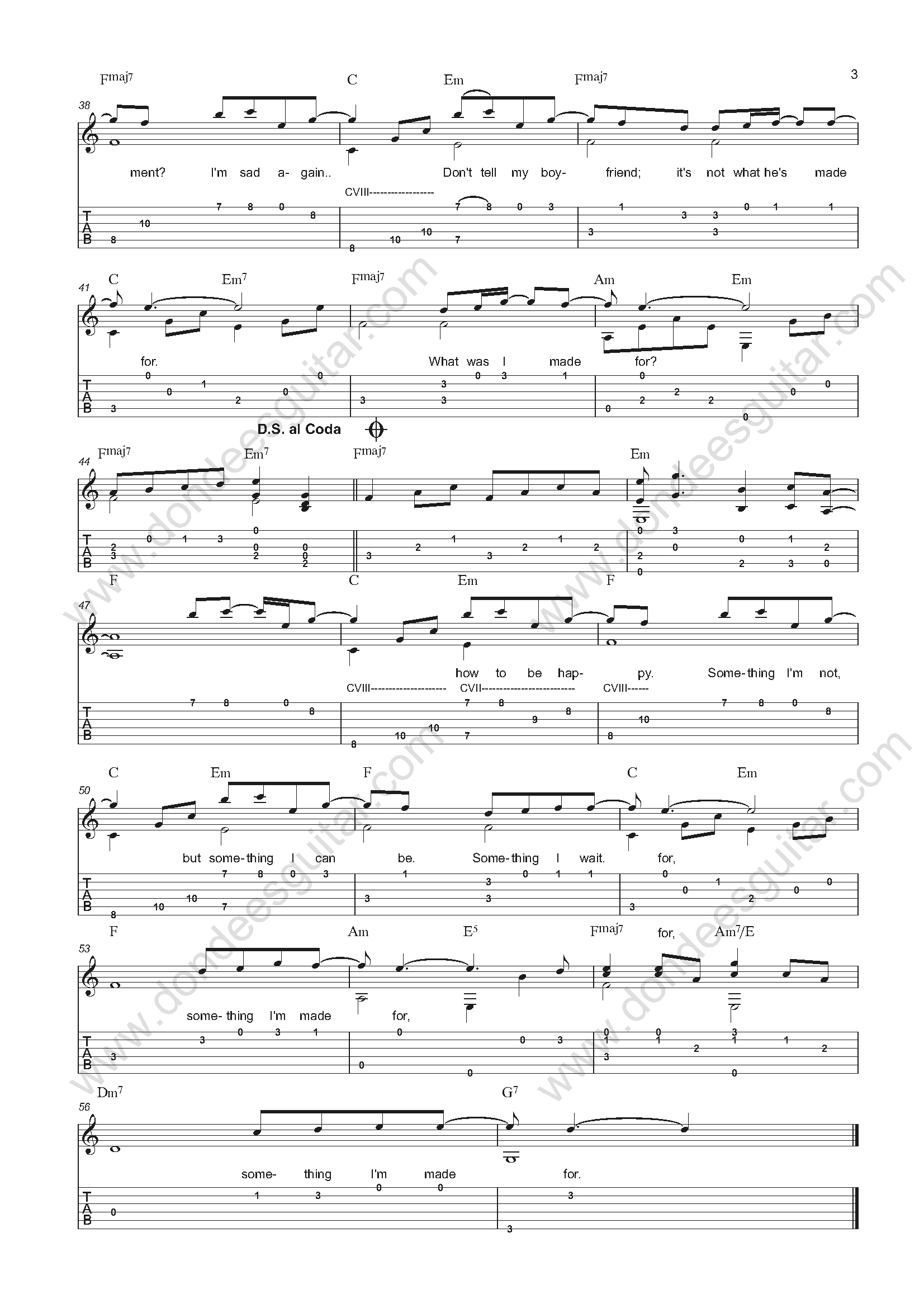 What Was I Made For Fingerstyle Guitar Tab