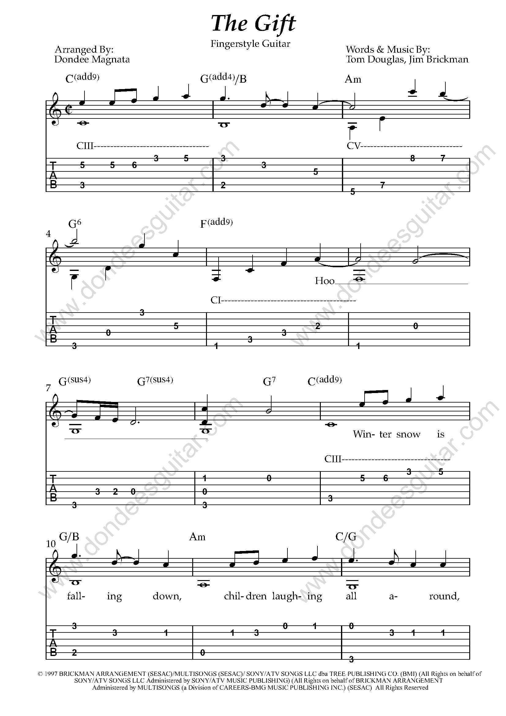 The Gift Fingerstyle Guitar Tabs